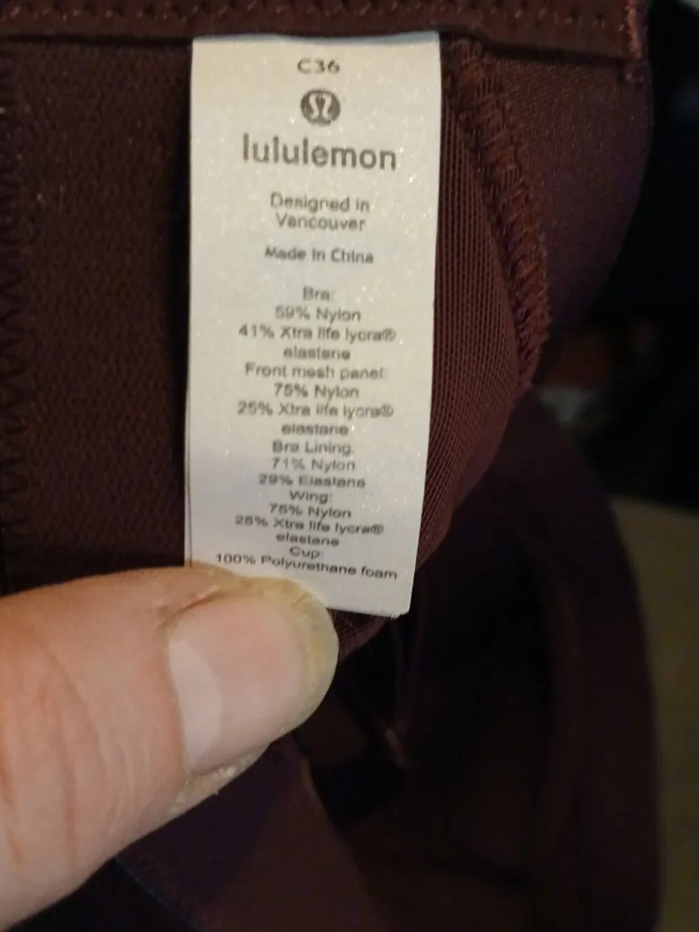 Lululemon Burgundy High Impact Sports Bra Size 36C